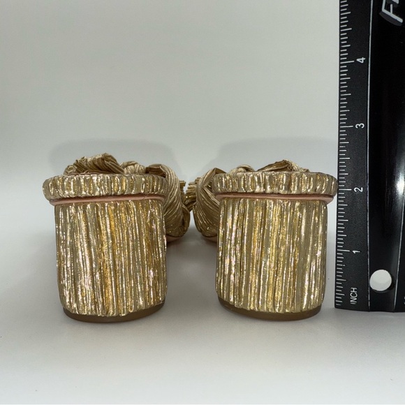 Loeffler Randall Emilia Gold Pleated Bow Heel Sandal Sz 8.5 B Stunning! - Picture 9 of 11